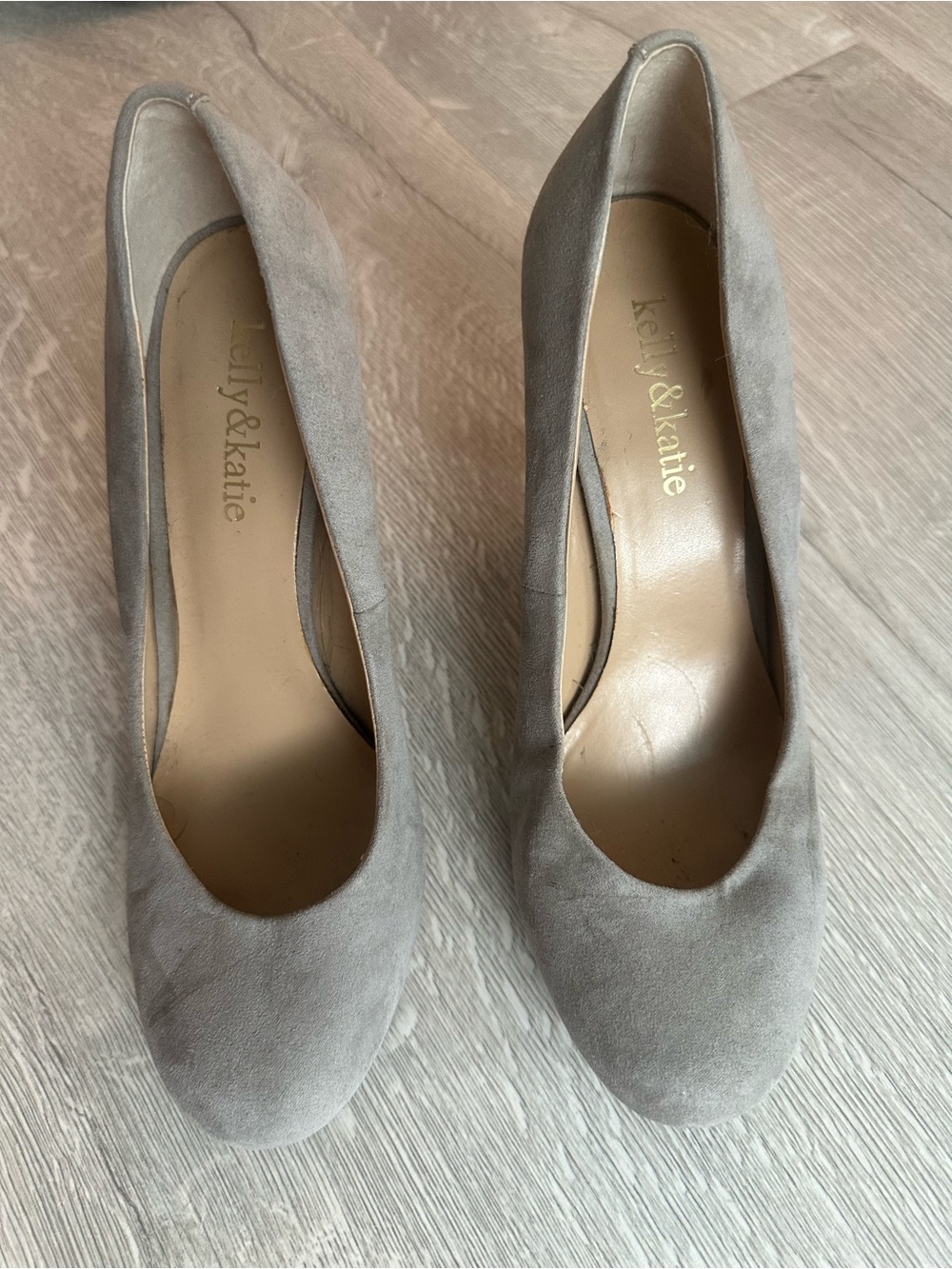 Light Gray Suede Pumps with Rounded Toe - Picture 5 of 7